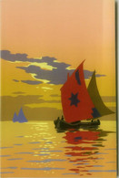 MESCHINI SIGNED 1930s HAND PAINTED / DIPINTA A MANO / POCHOIR POSTCARD - BOAT & SUNSET - ARS NOVA  (1776) - Chiostri, Carlo