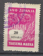 Yugoslavia 1950th , KNO Zupanja, Local Administrative Stamp, Revenue, Tax Stamp 20d - Servizio