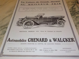 ANCIENNE   PUBLICITE  VOITURE CHENARD WALCKER 1913 - Voitures