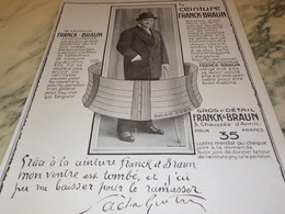 ANCIENNE PUBLICITE CEINTURE DE FRANCK ET BRAUN  SIGNE SACHA GUITRY  1913 - 1900-1940