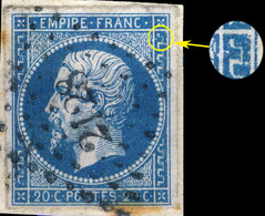 France - Yv.14A 20c Bleu T.I Planché 058G2 (3è état) - Obl. Pc 2128 (MONTPELLIER) TB Sur Fragment - 1853-1860 Napoléon III