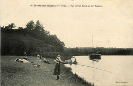 Montreuil Belfroy * Péniche Batellarie * Vue Sur Les Bords De La Mayenne * Barge Chaland * Pêche à La Ligne Pêcheur - Montreuil Bellay