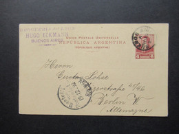 Argentinien 1892 Ganzsache UPU Drogueria Del Leon Hugo Eckmann Kleiner Stempel / Fingerhutstempel Buenos Aires Nach Berl - Brieven En Documenten