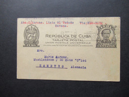Kuba / Cuba Ganzsache 1932 Tarjeta Postal UPU Via New York Nach Hamburg (Schiffspost) - Cartas & Documentos