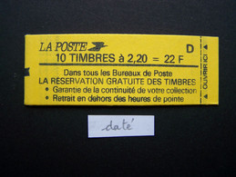 2376-C10 CONF. 8 CARNET DATE DU 29.9.87 FERME 10 TIMBRES LIBERTE DE GANDON 2,20 ROUGE (BOITE B) - Modernes : 1959-...