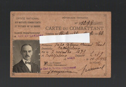 Agen (47 Lot Et Garonne) Carte Du Combattant établie En 1933 AVEC SA PHOTO  (PPP30668) - Documenti