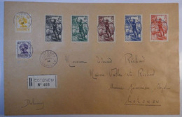 E11 DAHOMEY AOF TRES BELLE LETTRE RECOMMANDEE 1944 COTONOU + LE PECHEUR AFFRANCHISSEMENT PLAISANT - Lettres & Documents