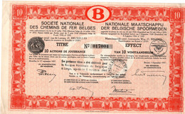 Titre De Bourse NMBS - SNCB -10 Actions De Jouissance -10 Winstaandeelen -1937. - Bahnwesen & Tramways