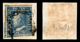 Antichi Stati Italiani - Sicilia - 1859 - 2 Grana (6b - Cobalto) Usato Su Frammento - Pos. 4) - Grandi Margini Con Bordo - Other & Unclassified