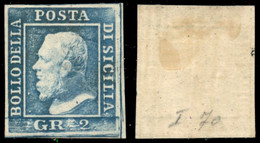 Antichi Stati Italiani - Sicilia - 1859 - 2 Grana (6g - Azzurro Chiaro) - Pos. 70 - Gomma Originale - Molto Bello - Other & Unclassified