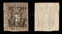 Antichi Stati Italiani - Toscana - 1860 - 10 Cent (19) Usato - Parte Di 2 Vicini Ai Lati - Cert. AG - Andere & Zonder Classificatie