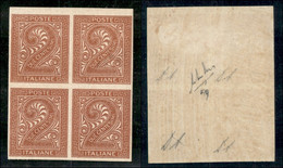 Regno - Vittorio Emanuele II - 1863 - Prove D'Archivio - 2 Cent (P15 - Varietà Carta Spessa) In Quartina - Gomma Integra - Andere & Zonder Classificatie