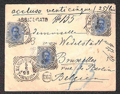 Regno - Umberto I - Tre 25 Cent Umberto (62) Su Bustina Assicurata Da S. Margherita A Bruxelles Del 5.5.98 - Autres & Non Classés