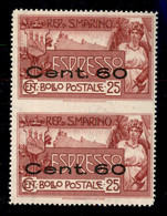 San Marino - Servizi - 1923 - 60 Cent Su 25 (3d) - Coppia Verticale Non Dentellata Al Centro - Gomma Integra - Altri & Non Classificati