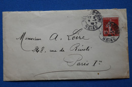 Y16 FRANCE  LETTRE  1916 NEUILLY  POUR PARIS RIVOLI+  SEMEUSE 10C +TEXTE + AFFRANCH.INTERESSANT - 1906-38 Semeuse Con Cameo