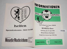 Informationen Nr. 1716 Liga-Punktspiel Der Saison 1989/90 BSG Chemie Leipzig Gegen SG Wismut Gera - Sport