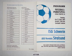 Fußball Programm ISG Schwerin - ASG Vorwärts Stralsund, 21. April 1985 - Sports