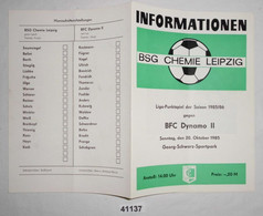 Fußball Programm Informationen BSG Chemie Leipzig - BFC Dynamo II, 20. Oktober 1985 - Sports