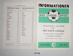 Fußball Programm Informationen BSG Chemie Leipzig - BSG Stahl Brandenburg, 24. November 1984 - Sport
