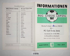 Fußball Programm Informationen BSG Chemie Leipzig - FC Carl Zeiss Jena, 05. Mai 1984 - Sport