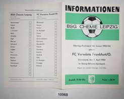 Fußball Programm Informationen BSG Chemie Leipzig - FC Vorwärts Frankfurt/O., 07. April 1984 - Sports