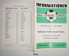 Fußball Programm Informationen BSG Chemie Leipzig - Hallescher Fußballclub Chemie, 25. Februar 1984 - Sports