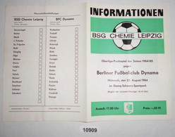 Fußball Programm Informationen BSG Chemie Leipzig - Berliner Fußballclub Dynamo, 22. August 1984 - Sports