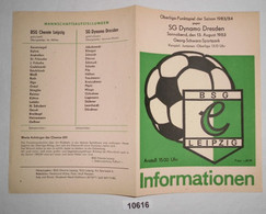 Fußball Programm Informationen BSG Chemie Leipzig - SG Dynamo Dresden, 13. August 1983 - Sport