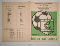 Fußball Programm Informationen BSG Chemie Leipzig - FC Rot-Weiß-Erfurt, 05. November 1983 - Sports