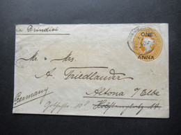 Indien GB Kolonie 1904 Umschlag Mit Aufdruck One Anna Und Rücks. Stempel Sea Post Office Via Brindisi Nach Altona - Other & Unclassified