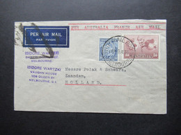 Australien 1938 Air Mail Melbourne - Zaandam Holland Per Australia France Air Mail Stp. Marseille Gare Avion - Briefe U. Dokumente