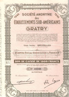 14 Titres Des Etabl. Sud-Américains Gratry - Bons De Caisses De 1000 Frcs. 1956. - Industrial
