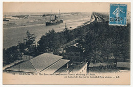 CPA - EGYPTE - PORT-SAÏD - Le Canal De Suez Et Le Canal D'Eau Douce - Depuis Port Saïd 1927 Griffe "Paquebot" - Port Said