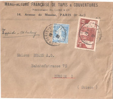 PARIS VIII Lettre Etranger 2° Ech Dest Suisse Tf 1 8 1926  2F Arc De Triompe 40c Semeuse Bleu Yv 258 237 - Lettres & Documents