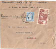 PARIS VIII Lettre Etranger 2° Ech Dest Suisse Tf 1 8 1926  2F Arc De Triompe 40c Semeuse Bleu Yv 258 237 - Storia Postale