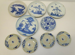 9 PETITES ASSIETTES PORCELAINE CHINE/JAPON BLEU De HUE 1 Marquée + De 100 Ans COLLECTION DECO VITRINE ART ASIATIQUE - Aziatische Kunst