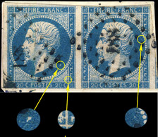 France - Yv.14A 20c Bleu T.I Planché 075/076G3 Oblitéré Pc 188 (AURILLAC) - B (au Filet En Haut Et En Bas) Sur Fragment - 1853-1860 Napoléon III