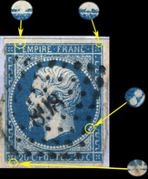 France - Yv.14A 20c Bleu T.I Planché 006D1 Oblitéré Pc 420 (COGNAC) - B (marges Irrégulières) Sur Petit Fragment - 1853-1860 Napoléon III