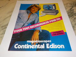 ANCIENNE  PUBLICITE JOHNNY HALLYDAY ET MAGNESTOSCOPE CONTINENTALE  1981 - Televisione