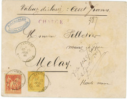 PROMO 25 Juillet 1885 Lettre Chargée Sage N°92+n°94 Langres Vers Melay - 1877-1920: Semi Modern Period