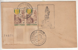 Control No. Tab On Pair French India FDC Cover 1953, Premier Jour / Day, Centenery Militaria, Defence,  Medal, Medaille - Covers & Documents
