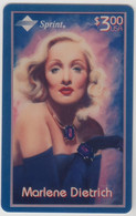 USA -  Marlene Dietrich: With Large Pendant (Artist : Tina Watts) ,Sprint Prepaid Card $3, Tirage 2.000, Used - Sprint