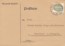 Deutsches Reich AMTSGERICHT BURGSTÄDT Postkarte BURGSTÄDT 1932 CHURSDORF B. Penig. Sachsen Dienstmarke (2 Scans) - Oficial