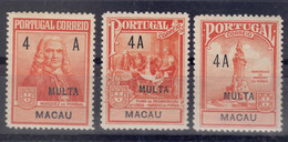 Portugal Macao Macau, Porto, Postage Due 1925 MULTA Overprint Mi#1-3 Mint Hinged - Unused Stamps