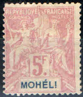 MOHELI - 1906 - 5fr Lil, Lavender - SENZA GOMMA - Unused Stamps