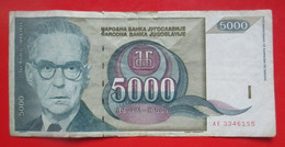 X1- 5000 Dinara 1992. Yugoslavia- Five Thousand Dinars, Ivo Andric, Circulated Banknote - Yugoslavia