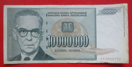 X1- 10 000 000 Dinara 1993. Yugoslavia- Ten Million Dinars , Ivo Andric, Circulated Banknote - Yugoslavia