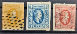 ROMANIA 1865 - MLH/canceled - Sc# 22, 23, 25 - 1858-1880 Moldavie & Principauté