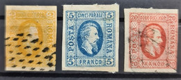 ROMANIA 1865 - MLH/canceled - Sc# 22, 23, 25 - 1858-1880 Moldavia & Principality