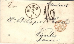1862- Letter From Wien To Nantes ( France )   Rating  16 D.  Entrance 3 AUTR 3 STRASBOURG  Red - Marques D'entrées